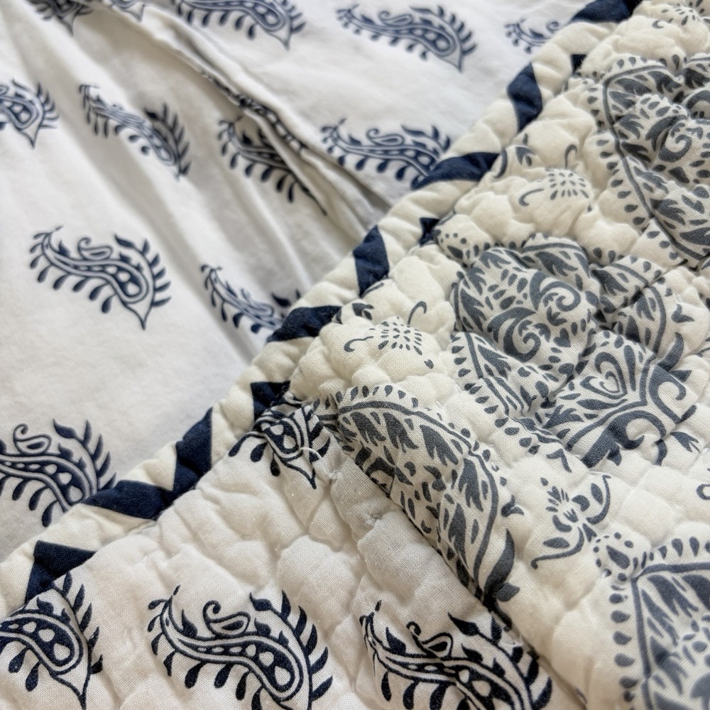 Ballard Designs Pippa Patchwork Euro Shams Blue White Cotton Quilted Paisley (3) - Picture 5 of 16